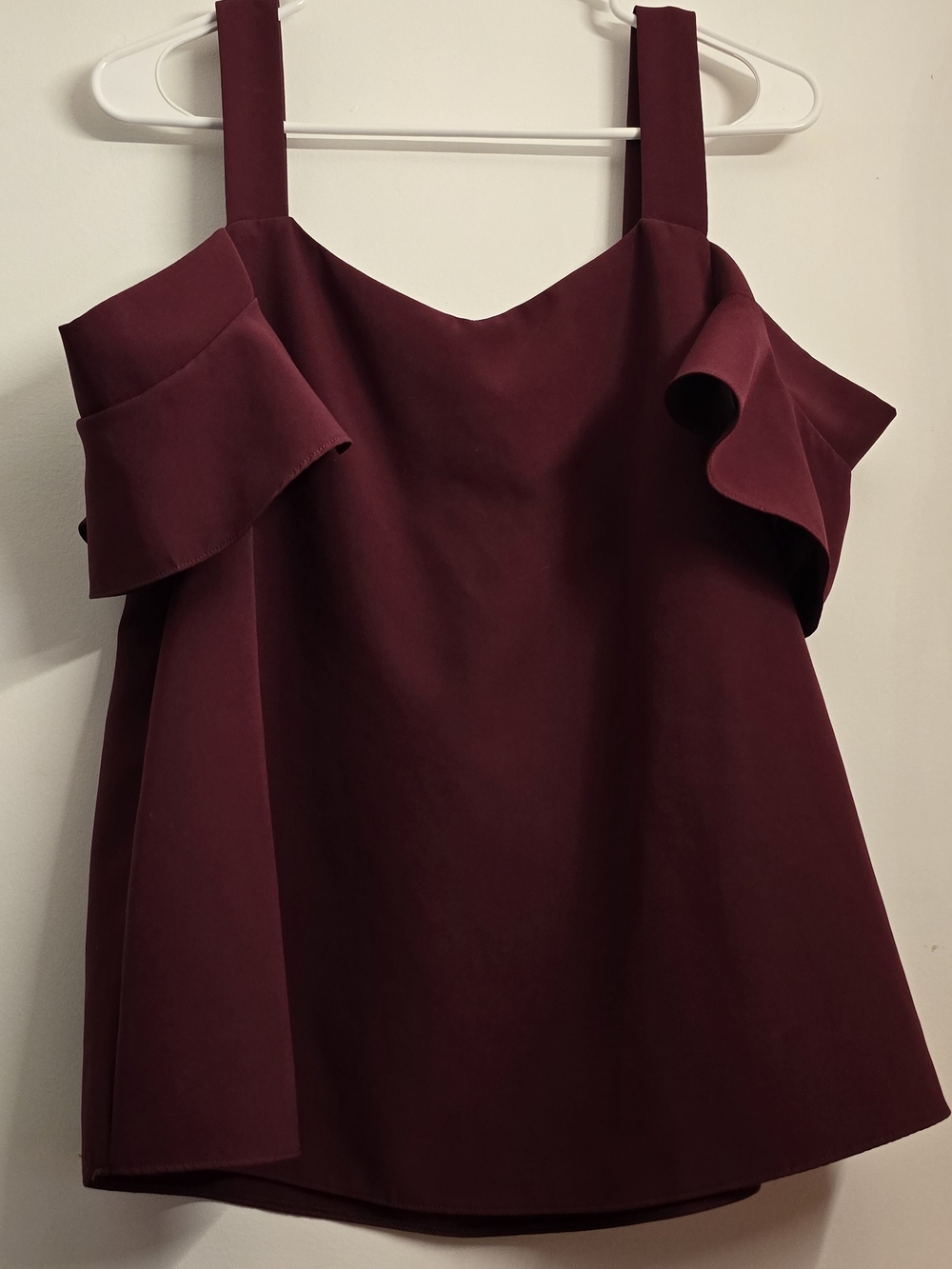 Off-Shoulder Ruffle Tank Top in Deep Burgundy